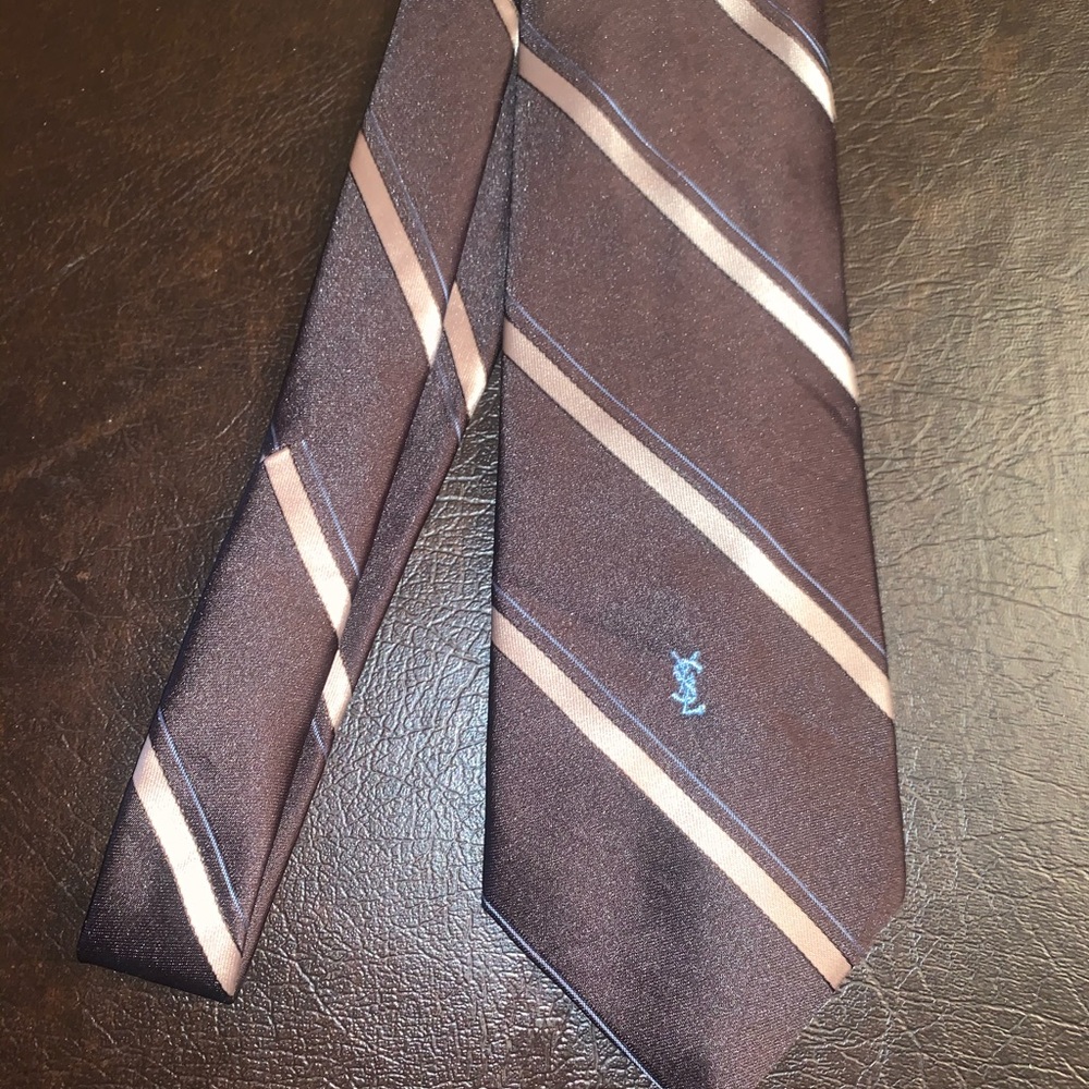 YSL brown and tan stripe tie